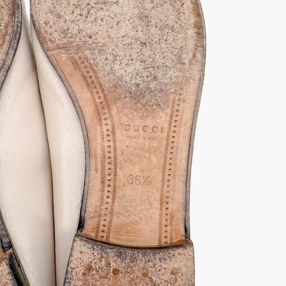 Gucci Brixton Horsebit Loafers EU 36.5 US 6.5 White Leather Flat Buckle Shoe - Picture 12 of 13